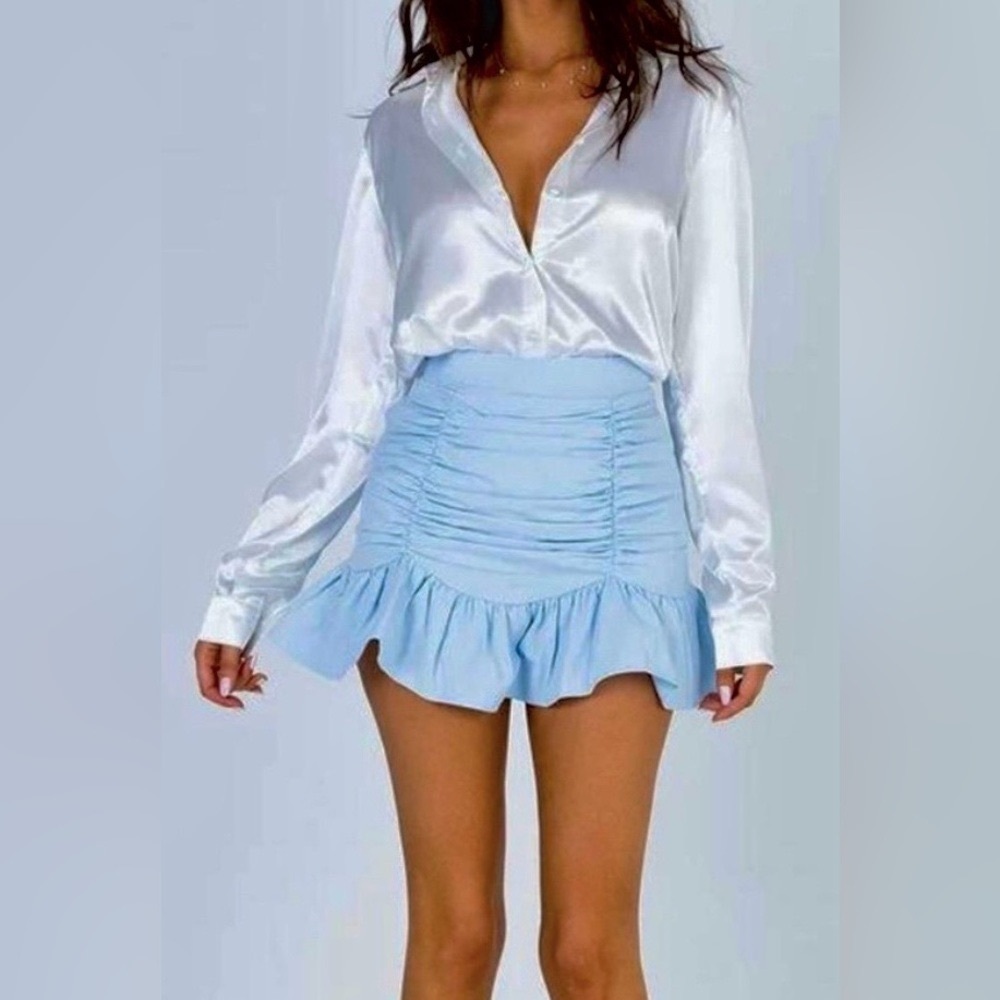 Princess Polly Skort high waisted Cotton ruched & ruffled in blue Size 6